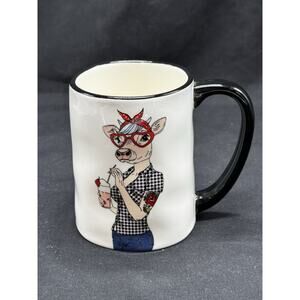 Signature Housewares Hipster Animal Coffee Tea Mug Girl Cow w/Latte 17.5oz
